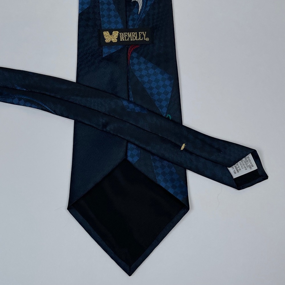 Vintage Wembley Tie Necktie Geometric Abstract Men Navy Blue Retro 80s 90s Mod - Picture 4 of 6